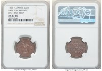 Dutch Colony. Batavian Republic Duit 1808 MS63 Brown NGC, KM76. Holland issue. Glowing red luster highlights from the recesses, confirming the Mint St...