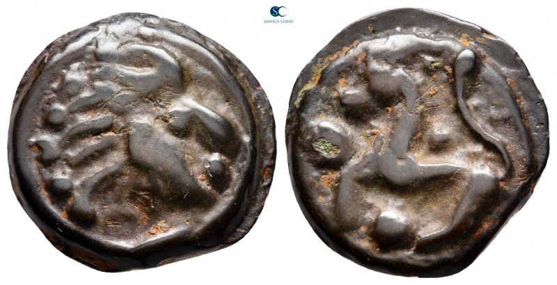 Gaul. Senones circa 100-50 BC. Potin AE

19 mm, 4,72 g

Stylized head right ...