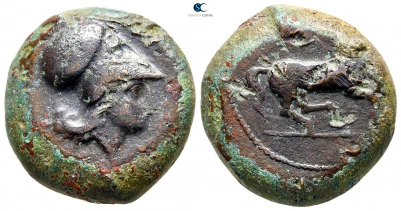 Sicily. Aitna circa 354-344 BC. 
Tetras Æ

23 mm, 17,89 g

[ΑΙΤΝΑΙΩΝ], head...
