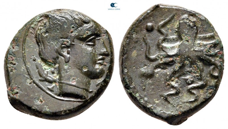 Sicily. Syracuse circa 435-415 BC. 
Tetras Æ

16 mm, 3,39 g

Head of Arethu...