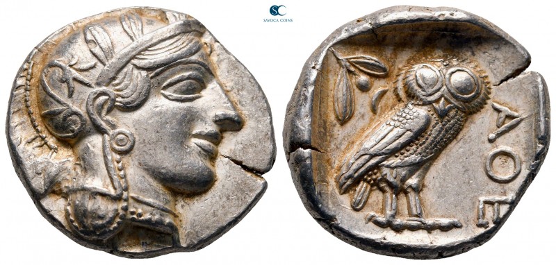 Attica. Athens circa 454-404 BC. 
Tetradrachm AR

26 mm, 17,23 g

Head of A...