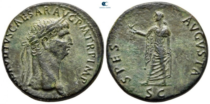 Claudius AD 41-54. Rome
Sestertius Æ

33 mm, 22,57 g

[TI CLAV]DIVS CAESAR ...