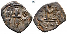 Heraclius, with Heraclius Constantine and Heraclonas AD 610-641. Uncertain date. Constantinople. 1st officina. Follis or 40 Nummi Æ