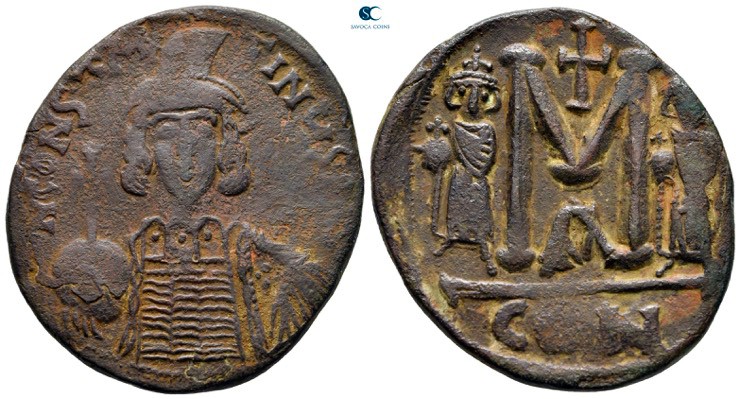 Constantine IV Pogonatus, with Heraclius and Tiberius AD 668-685. Struck AD 668-...