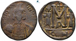 Constantine IV Pogonatus, with Heraclius and Tiberius AD 668-685. Struck AD 668-673. Constantinople. 1st officina. Follis or 40 Nummi Æ