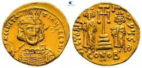 Constantine IV Pogonatus, with Heraclius and Tiberius AD 668-685. Struck AD 668-673. Constantinople. 9th officina. Solidus AV