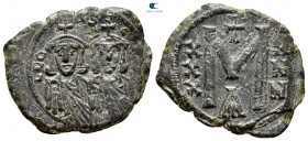 Leo III the "Isaurian", with Constantine V AD 717-741. Struck circa AD 735-741. Constantinople. Follis or 40 Nummi Æ