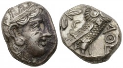 Attica, Athens, Tetradrachm, ca. 454-404 BC. 
Possible eastern imitation. Helmeted head of Athena r.; Rv. Owl standing r., head facing; olive sprig b...