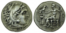 Kings of Macedon. Alexander III \the Great\ 336-323 BC. 
Drachm AR, Head of Herakles right, wearing lion skin / Zeus Aetophoros seated left, Conditio...