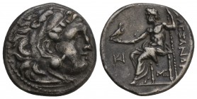 Kings of Macedon. Alexander III 
AR Drachm. Lampsakos c. 310-301. Head of Herakles r., wearing lion skin / Zeus Aëtophoros seated l.; KI in l. field,...