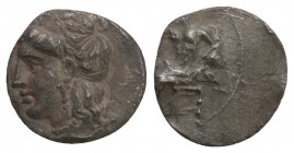 Cilicia, Uncertain, c. 4th century BC. AR Obol Baaltars seated l., holding sceptre. / Female head (Aphrodite?) Condition Very Good 0.6 gr. 10 mm.