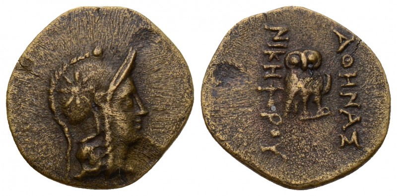 MYSIA. Pergamon. Ae (Mid-late 2nd century BC).
Obv: Helmeted head of Athena rig...