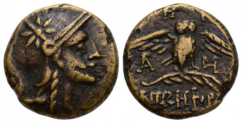 Mysia. Pergamon circa 200-133 BC. 
Bronze Æ Helmeted head of Athena right; helm...