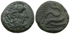 Mysia, Pergamon Æ14. c. 133-27.
Laureate head of Asklepios r. / Serpent-entwined staff of Asklepios. SNG BnF 1828-1848. Condition: Very Good 8.9gr. 1...