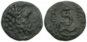 Mysia, Pergamon Æ14. c. 133-27.
Laureate head of Asklepios r. / Serpent-entwined staff of Asklepios. SNG BnF 1828-1848. Condition: Very Good 7.3 gr. ...