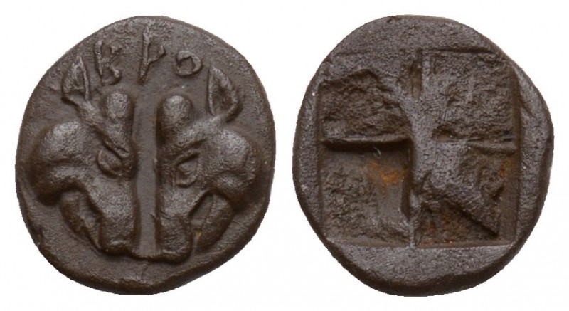 Lesbos, Unattributed early mint, c. 500-450 BC. BI Obol. Confronted boars' heads...