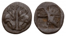 Lesbos, Unattributed early mint, c. 500-450 BC. BI Obol. Confronted boars' heads; BPO above. R / Four-part incuse square. Cf. HGC 6, 1071.VF. Conditio...
