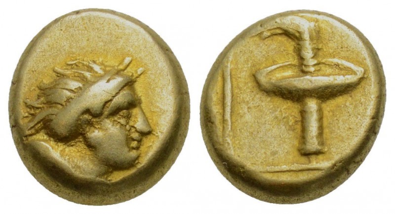 Greek, Lesbos, c. 352 BC, EL Hect, Mytilene
Obverse: Bust of maenad right, head...