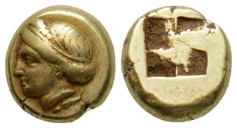 Greek, Ionia, c. 400-387 BC, EL Hect, Phocaea
Obverse: Head of goddess or young...