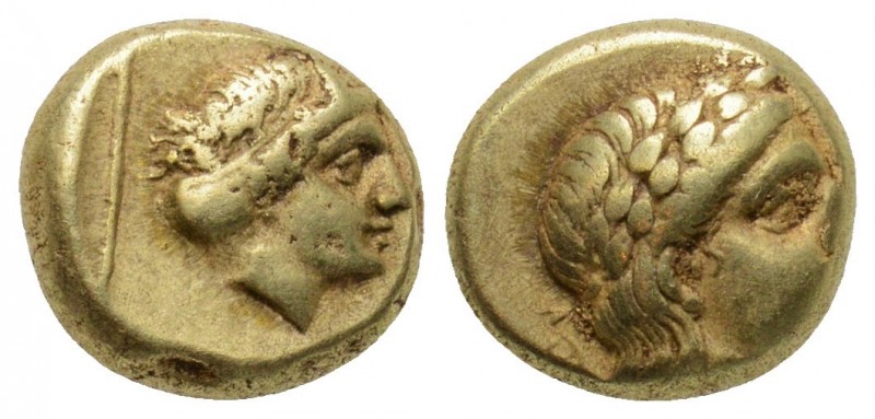 Greek, Lesbos, c. 377-326 BC, EL Hect, Mytilene
Obverse: Laureate head of Apoll...