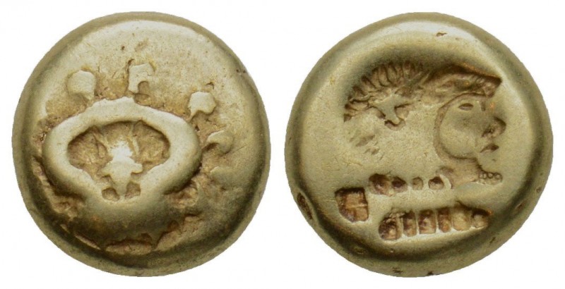 Greek, Lesbos, c. 521-478 BC, EL Hekte, Mytilene
Obverse: Facing gorgoneion wit...