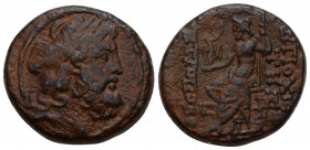Seleukis and Pieria, Antioch Æ20. Pseudo-autonomous issue under Roman rule, dated year 13 of the Pompeian Era = 54/53 BC. Laureate head of Zeus right ...