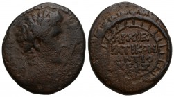 Syria - Augustus (27 BC-AD 14)
Antiochia, year 27, c. 5/4 BC, AE, Laureate head r. , Rv. APXIEPATIKON ANTIOXEI ZK within wreath of an archiereus. RPC...