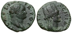 Titus, as Caesar, of Antioch, Seleucis and Pieria. AD 79-81. 
Ӕ20 T CAES P M TR POT, laureate head right / ANTIOCHIA, turreted, veiled and draped bus...