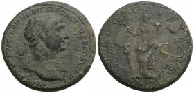 Trajan (AD 98-117). 
Orichalcum sestertius Rome, AD 112-117. IMP CAES NERVAE TRAIANO AVG GER DAC PM TR P COS VI PP, laureate, draped bust of Trajan r...