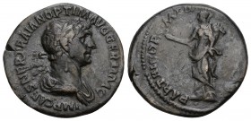 TRAIANUS. Denarius. 116/117.
IMP CAES NER TRAIANO [OPTIMO A] VG GERM DAC Laureled and draped bust r. Rs: PARTHICO P M TR P COS VI P P S P Q R Felicit...