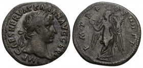 Trajan, AD 98-117
AR Denarius, Rome, Obverse: IMP CAES NERVA TRAIAN AVG GERM, laureate head right, Reverse: PM TR P COS IIII PP, Victory standing fac...