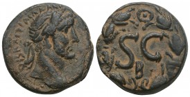 Seleucis and Pieria. Antioch. Antoninus Pius AD 138-161. 
As Æ, AVT [..]IΛ AΔP ANTωNЄINOC CЄB ЄV, laureate, and draped bust of Antoninus right / S C,...