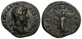 Lucius Verus, AD 161-169
AR Denarius, Rome, Obverse: L VERVS AVG ARM PARTH MAX Laureate head of Lucius Verus to right
Reverse: VICT AVG TR P VI COS ...
