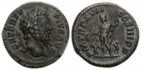 Septimius Severus, AD (193-211)
AR Denarius, Rome, Obv: SEVERVS PIVS AVG, laureate head of Septimius Severus right, Rev: PM TR P XVIII COS III PP, Ju...