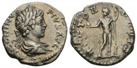 Caracalla AD 211-217. Rome
Denarius AR, ANTONINVS PIVS AVG, bust right, Condition: very, good 2.6 gr. 18 mm.