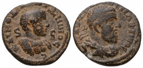 SYRIA, Seleucis and Pieria. Antioch. Macrinus, with Diadumenian as Caesar. AD 217-218. Æ As Laureate, draped, and cuirassed bust of Macrinus right / B...