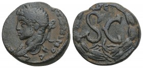 Seleucis and Pieria. Antioch. Elagabalus AD 218-222. 
Bronze Æ, Laureate head left / S • C, Δ Є above, eagle below, all within laurel wreath. McAlee ...