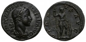 Severus Alexander, AD 222-235
AR Denarius, Rome, Obv: IMP CM AVR SEV ALEXAND AVG Laureate and draped bust of Severus Alexander to right, seen from be...