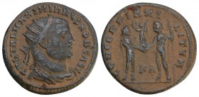 Maximianus Herculius AD 286-305. Cyzicus
Follis Æ, IMP C M A MAXIMIANVS P F AVG, radiate, draped, and cuirassed bust right / CONCORDIA MILITVM, Princ...