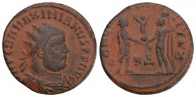 Maximianus Herculius AD 286-305. 
Struck AD 295-299. Cyzicus, Radiatus Æ, IMP C M A MAXIMIANVS P F AVG, radiate, draped, and cuirassed bust right / C...