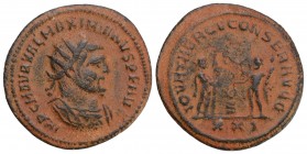 Maximianus Herculius AD 286-305. Antioch
Antoninianus Æ, IMP C M AVR VAL MAXIMIANVS P F AVG; radiate and cuirassed bust right / IOV ET HERCV CONSER A...