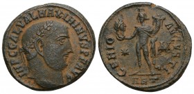 Maximinus Daia AD 310-313. 
Antioch, Follis Æ, Obv: IMP C GAL VAL MAXIMINVS P F AVG, laureate head right / GENIO AVGVSTI, Genius standing left, holdi...