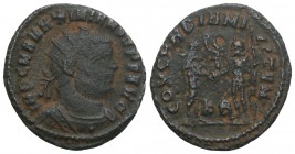 Maximianus Herculius AD 286-305. Struck circa AD 295-299. 
Cyzicus, Follis Æ, IMP C MA MAXIMIANVS PF AVG, radiate draped bust right / CONCORDIA MILIT...