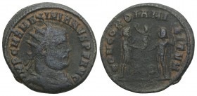 Maximianus Herculius AD 286-305. Struck circa AD 295-299. 
Cyzicus, Follis Æ, IMP C MA MAXIMIANVS PF AVG, radiate draped bust right / CONCORDIA MILIT...
