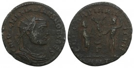 Maximianus Herculius AD 286-305. 
Antioch, Follis Æ, IMP C M AVR VAL MAXIMIANVS P F AVG, radiate, and cuirassed bust right / CONCORDIA MILITVM, Emper...