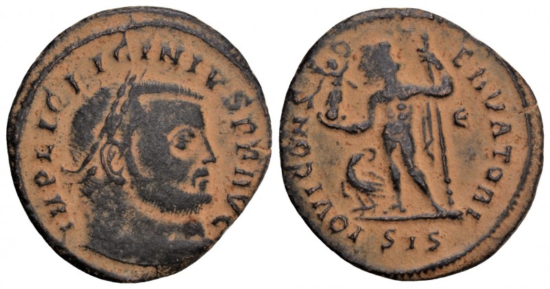 Licinius I AD 308-324. Siscia
Follis Æ, IMP LIC LICINIVS P F AVG, laureate head...