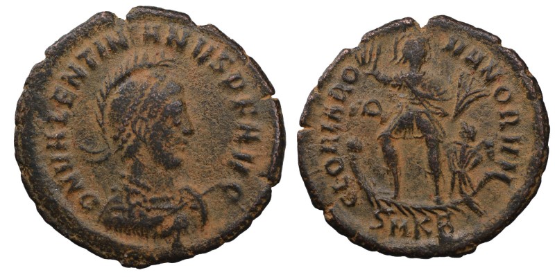 VALENTINIAN II (364-375). 
Ae. Obv: DN VALENTINIANVS P F AVG. Armored bust on t...