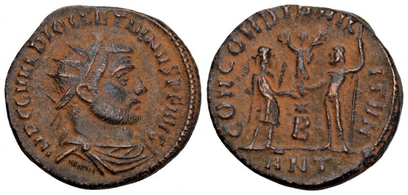 Diocletian AD 284-305. Struck AD 296. 
Antioch, Radiatus Æ, IMP C C VAL DIOCLET...