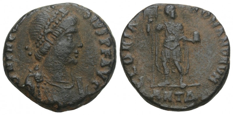 Theodosius I. AD 379-395. 
Rome, Follis Æ, DN THEODOSIVS PF AVG, pearl diademed...