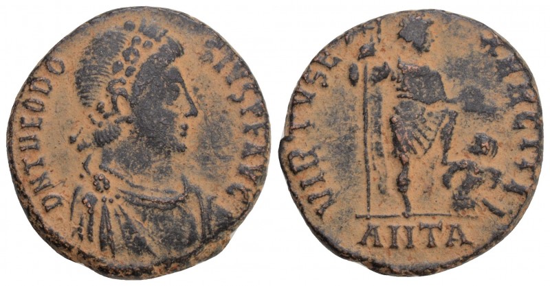 Theodosius I. A.D. 379-395. 
Æ Antioch, A.D. 383-388. D N THEODOSIVS P F AVG, d...